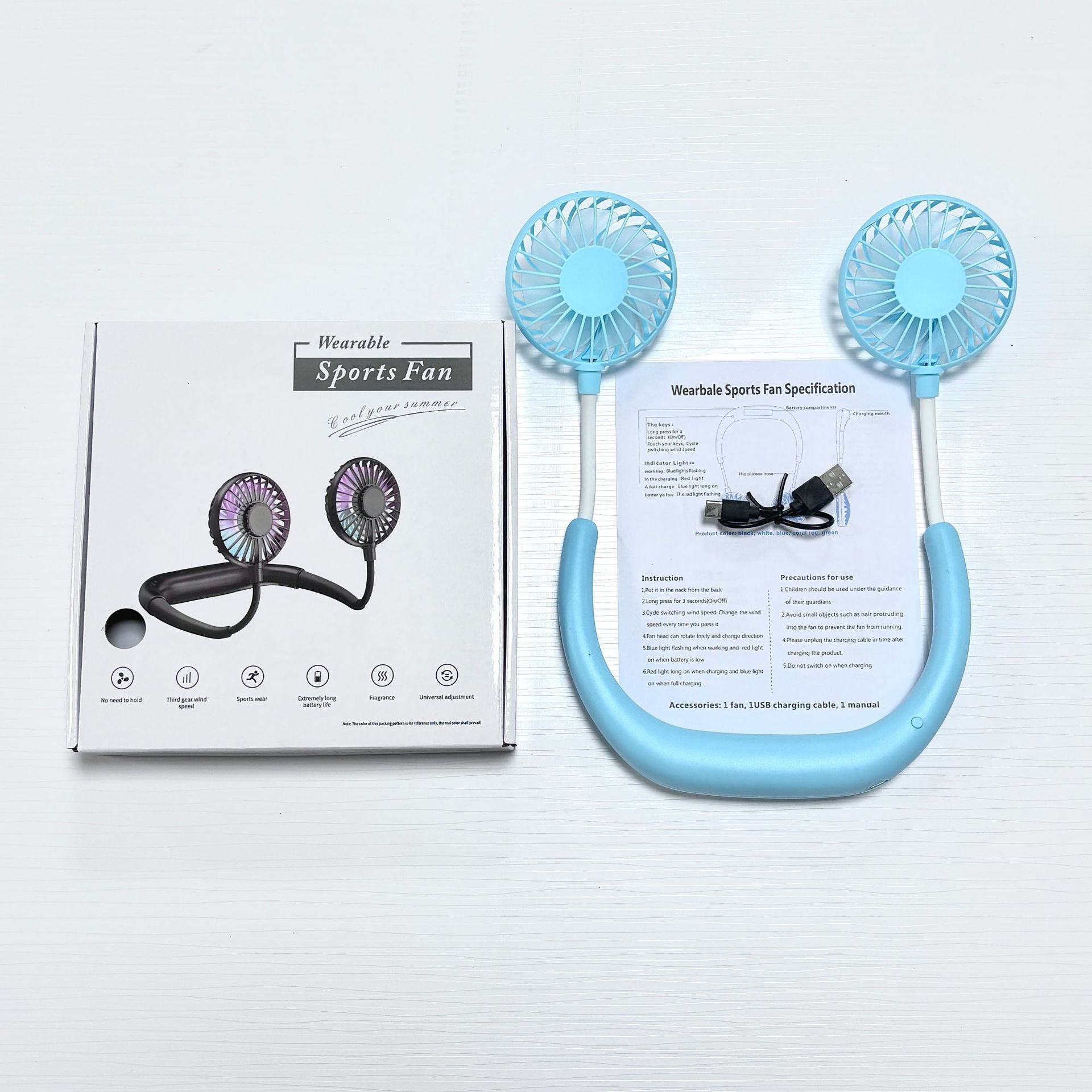 Foldable USB Rechargeable Neck Fan Hands-Free Portable with 3-Speed Cooling