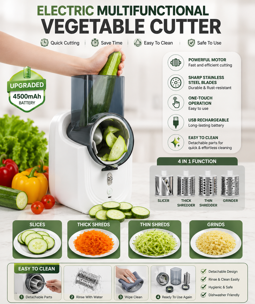 Multi-Function Electric Vegetable Cutter & Slicer ? Rechargeable, 5-in-1 Kitchen Chopper