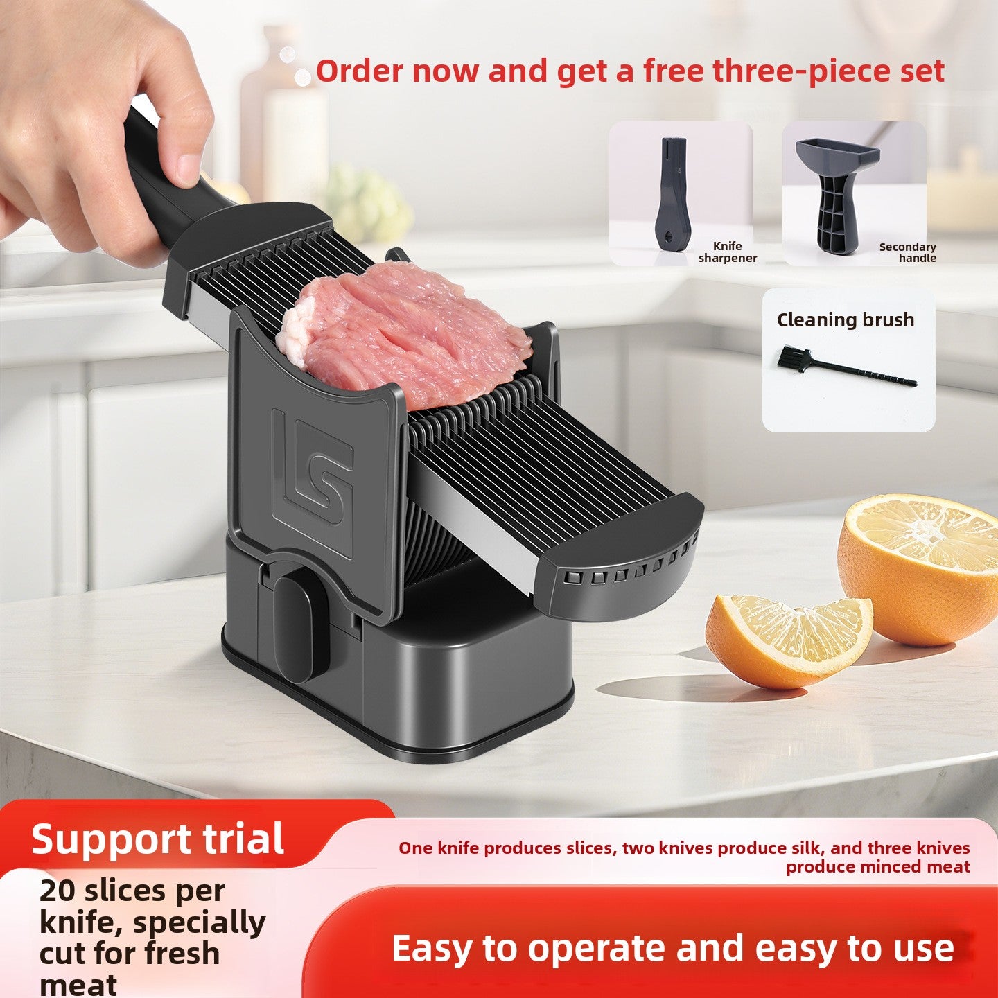 Manual Meat Slicer & Shredder Stainless Steel, No Electricity