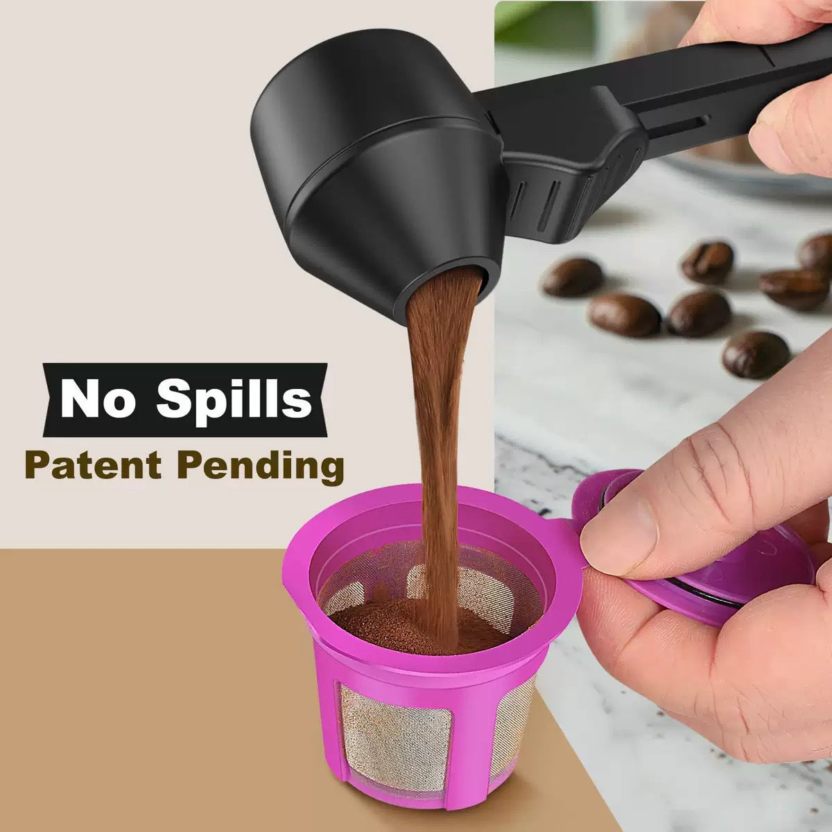 Coffee Scoop & Funnel for Reusable K-Cup – 2 Tbsp Measuring Spoon